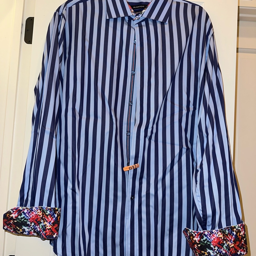 Striped Color Cuff Designer Dress Shirt